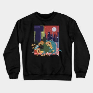 Funny werewolf goes for a walk with 2 people Crewneck Sweatshirt